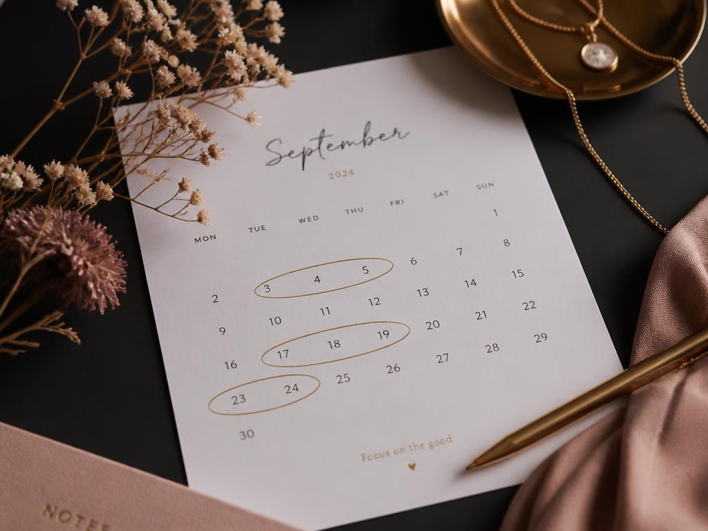 A calendar page with the weeks marked
